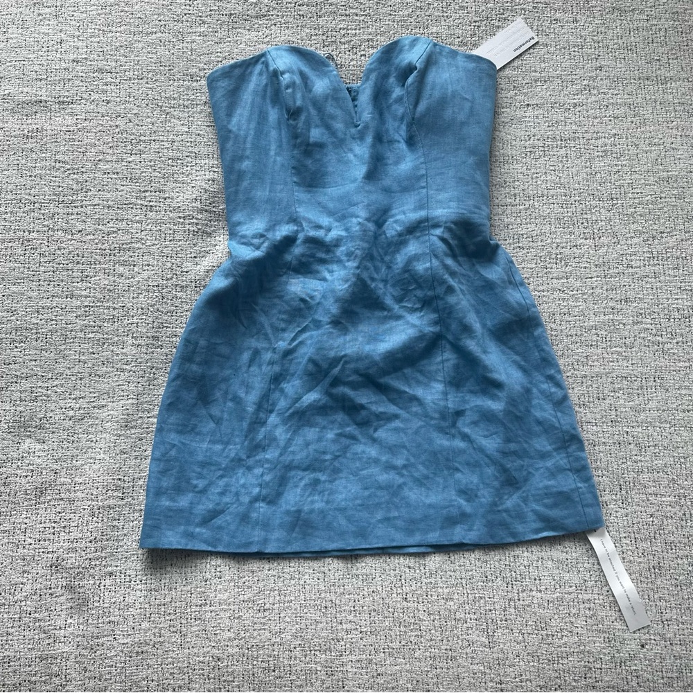 Reformation Lanie 100% LINEN - Parisian blue dress  strapless